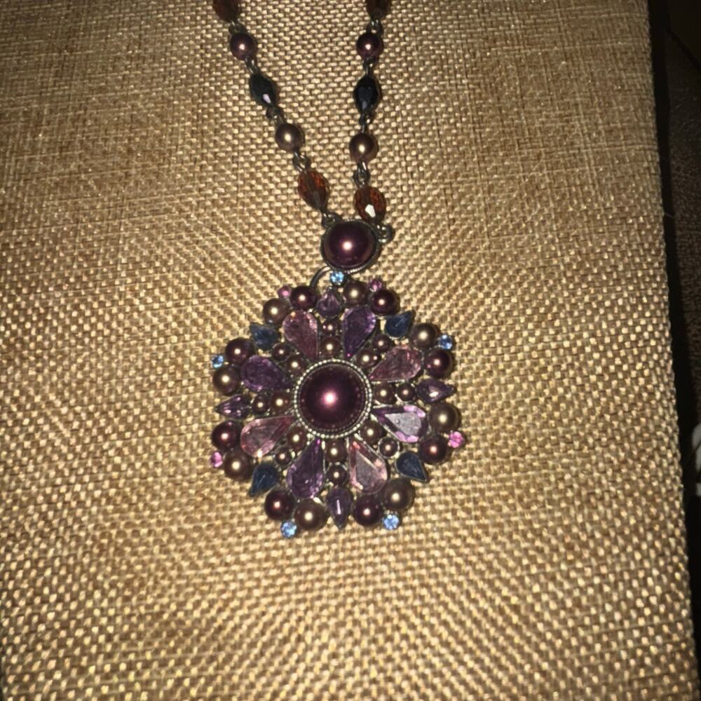 Liz Claiborne Boho Purple Crystal Statement Necklace 24” total Length Boho - Picture 2 of 7